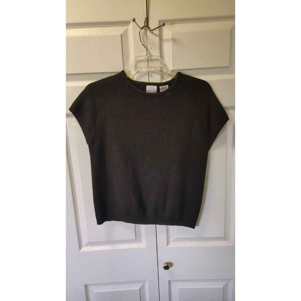 Vintage Bobbie Brooks Large Black Short Sleeve Raglan Crewneck Knit Sweater Top